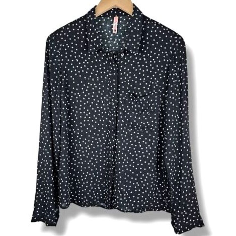 Sybilla Black Button Down Shirt Blouse Stars Print Size L, Runs Small